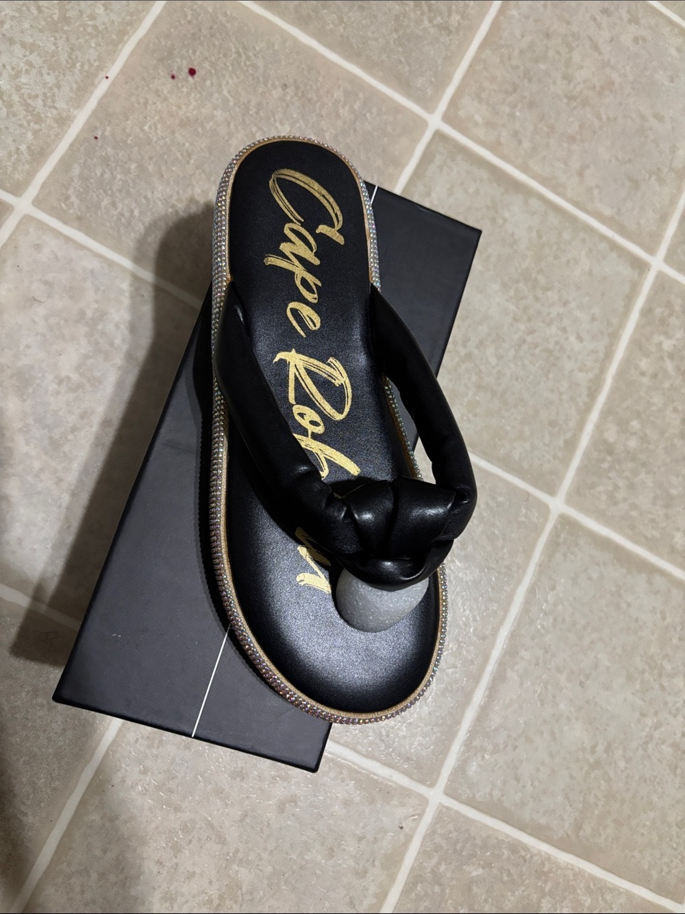 Cape Robbin Black Knotted Toe-Post Sandal with Gold Logo